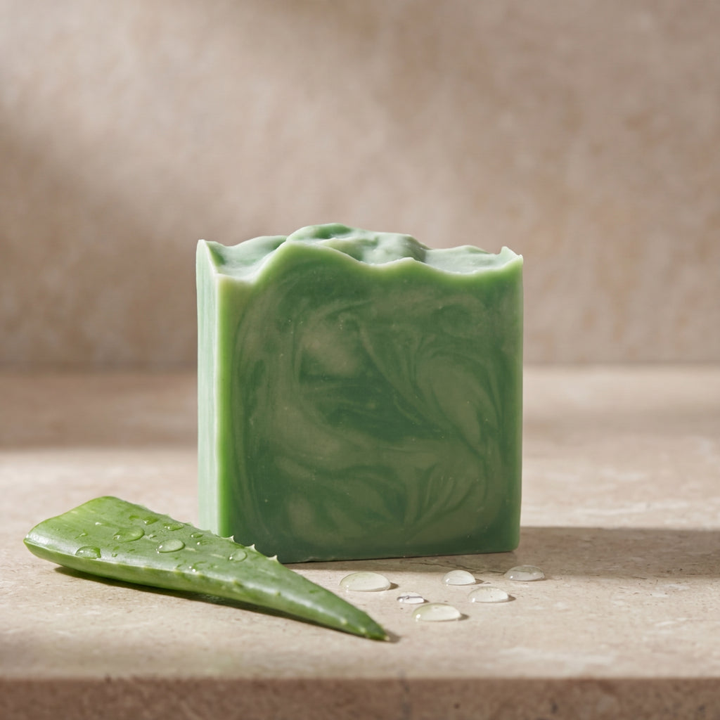 Jabón de aloe vera natural maro naturals para hidratar piel sensible hecho en Colombia.