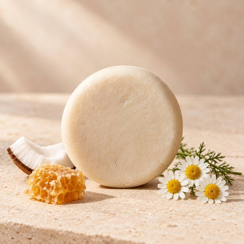 Shampoo Sólido de Coco, Miel y Manzanilla | Nutrición y Brillo