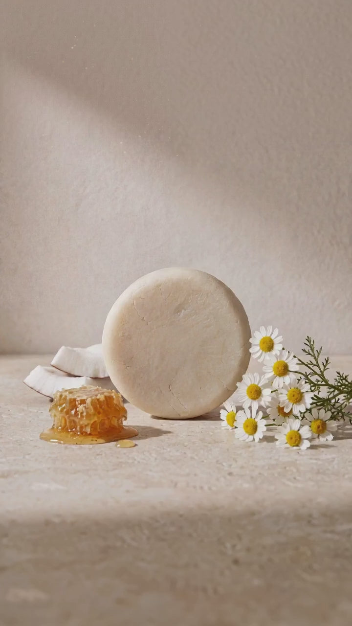 Shampoo Sólido de Coco, Miel y Manzanilla | Nutrición y Brillo Natural